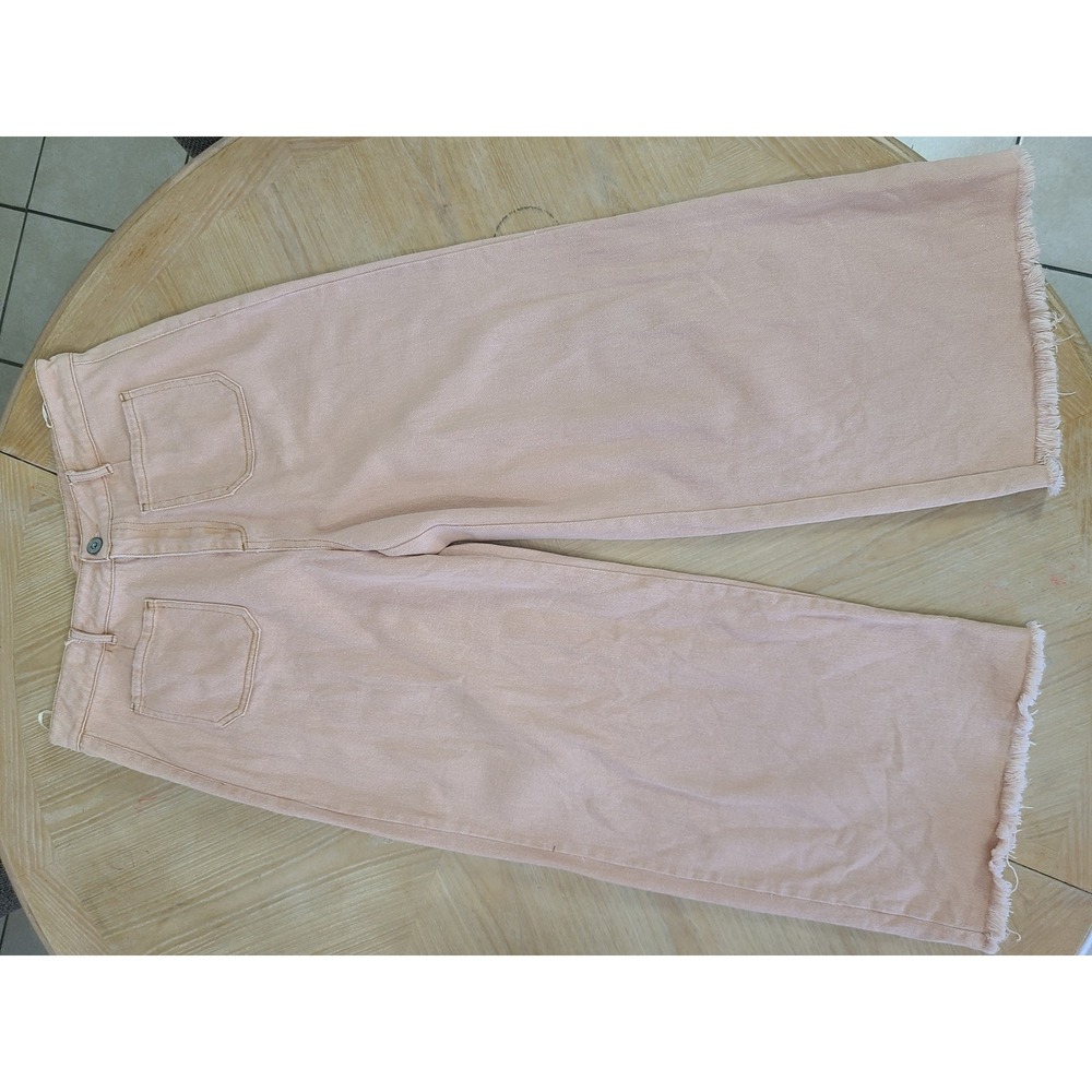 Umgee Wide Leg Pants Women Large Peach Pink Raw Hem High Rise Denim - Picture 11 of 11